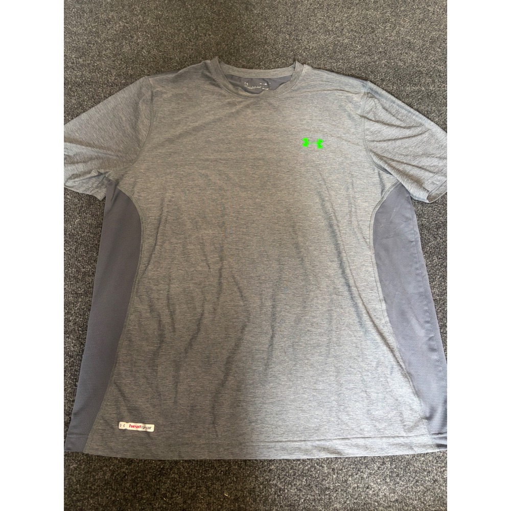 Under Armour Mens HeatGear Training Shirt Grey Heather Neon Green Size L